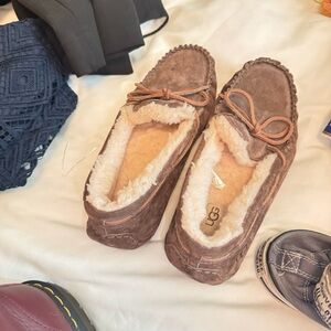 UGG Tan Shearling Lined Moccasin Slippers